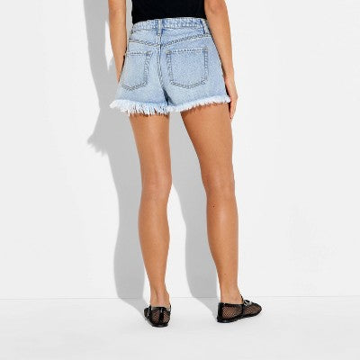 Women's Denim Mid-Rise Cut-Off Shorts - Wild Fable Light Wash 0