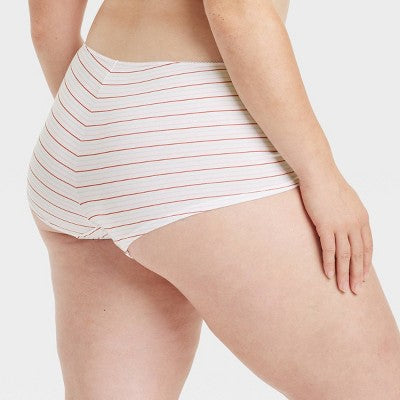 Women's 3pk Boy Shorts - Colsie Red L: Cotton Spandex Knit, Mid Rise, Botanical Pattern