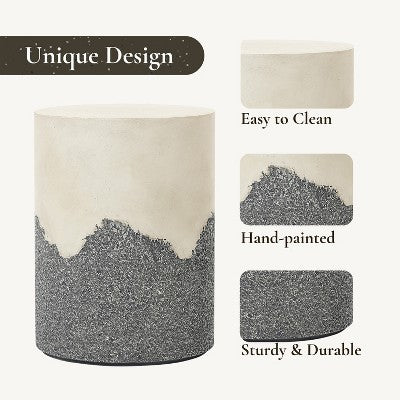 LuxenHome Outdoor Patio Table, 17" Gray and Cream Cement Round Side Table,Modern Garden Decorative Stool,Outdoor Accent End Table (LOCAL PICKUP ONLY)