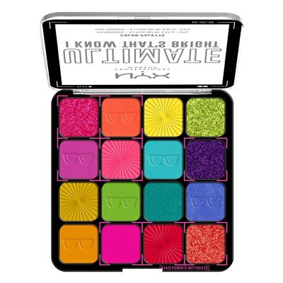 NYX Professional Makeup Ultimate Eyeshadow Palette - I Know That's Bright - 0.32 oz: Pressed Powder, Medium Tones, Brightening