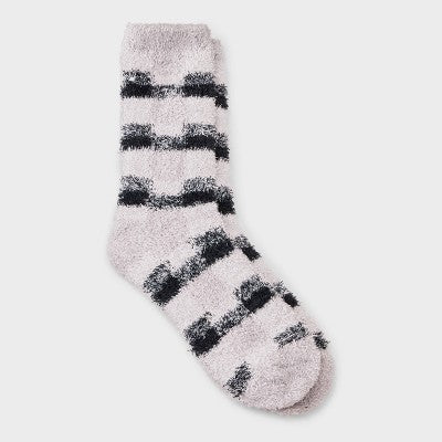 Women's Plaid Cozy Crew Socks - Auden Gray/Black/Ivory 4-10