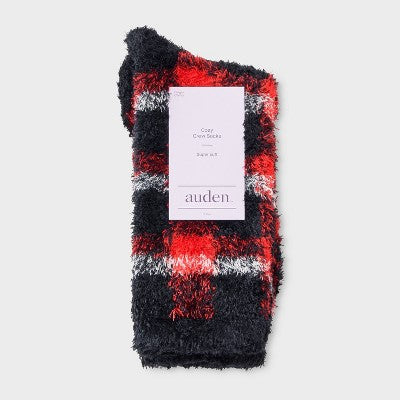 Women's Plaid Cozy Crew Socks - Auden Red/Black/Ivory 4-10