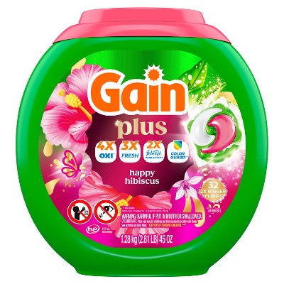 Gain Hibiscus Hula Super Flings Plus Laundry Detergents - 32ct: Concentrated, Deep Cleaning, High Efficiency, Child-Resistant Packaging