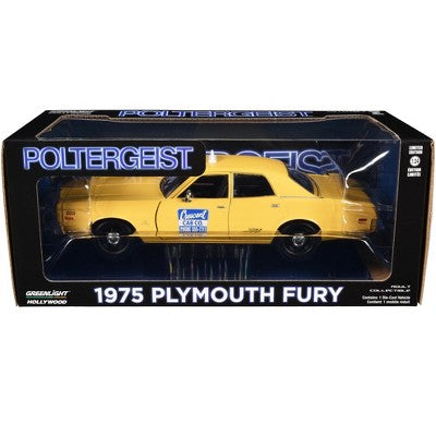 1975 Plymouth Fury Taxi "Crescent Cab Co." Yellow "Poltergeist" (1982) Movie "Hollywood" 1/24 Die Cast Model Car by Greenlight