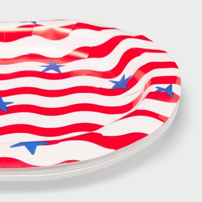 Oval Platter Disposable Plates 12"x9.25" Red White Blue Stars and Stripes - 10ct - Sun Squad