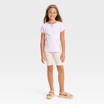 Girls' Floral Bike Shorts - Cat & Jack Almond XXL