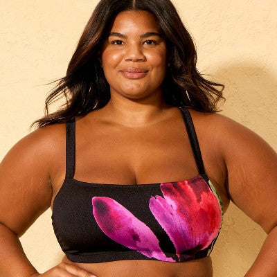 Women's Floral Print High Shine Placed Bralette Bikini Top X