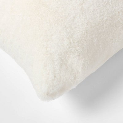 Faux Rabbit Fur Square Throw Pillow Cream - Threshold: Decorative Cushion for Indoor, Removable Cover, Zip Closure