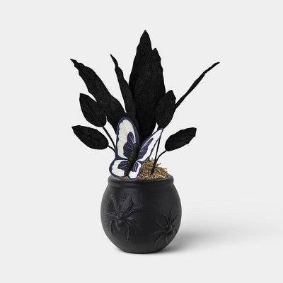 8.2" Grim Greenery Sculpted Spiders Halloween Artificial Plastic Pot - Hyde and EEK! Boutique