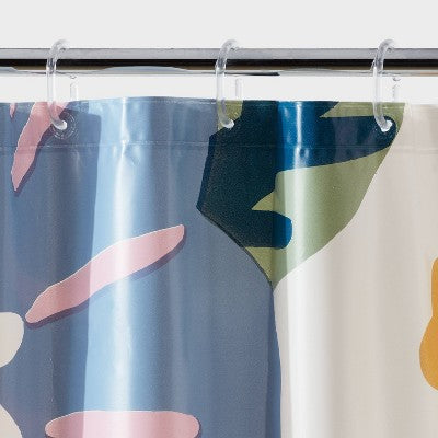 13pc PEVA Floral Blooms Shower Curtain and Rings Set Blue - Room Essentials