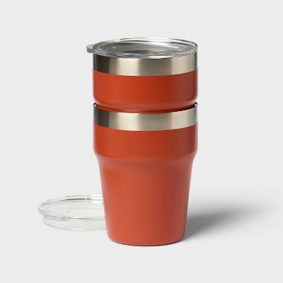 12oz 2pk Stainless Steel Stacking Short Tumbler with Lid Red - Room Essentials