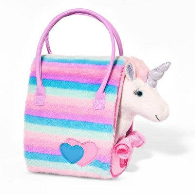 Pucci Pals Plush with Purse Rainbow Glam Bag & Sparkly Unicorn: Stuffed Fantasy Animal Set, Pets Theme, 9" Height