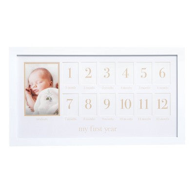 Pearhead First Year Frame - White: Multiple Image, Horizontal Orientation, Wall Mount, Holds 13 Photos