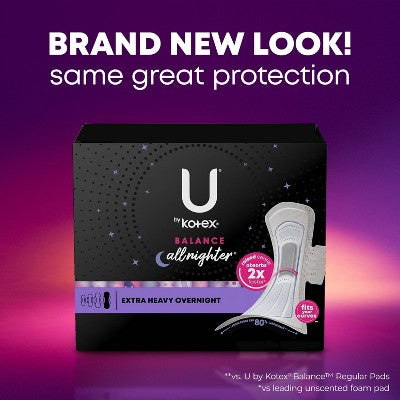 U by Kotex Balance Ultra Thin Extra Heavy Overnight Pads with Wings - Unscented - 90ct