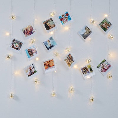 West & Arrow Disco Ball Curtain Light with Photo Clips Battery Powered