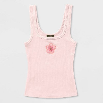 Women's Beaded Tank Top - Wild Fable Light Pink Floral XL