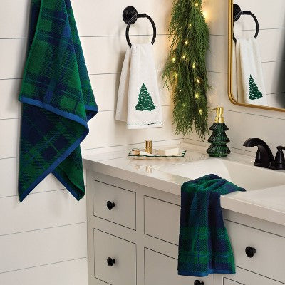 Winter Wonderland Plaid Christmas Bath Towel Blue/Green - Threshold