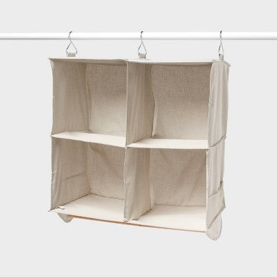 4 Shelf Hanging Fabric Storage Organizer with Hang Bar Light Gray - Brightroom