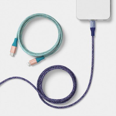 4ft USB-C to Lightning Braided Cable 2pk - heyday Future Dusk Deep Sage