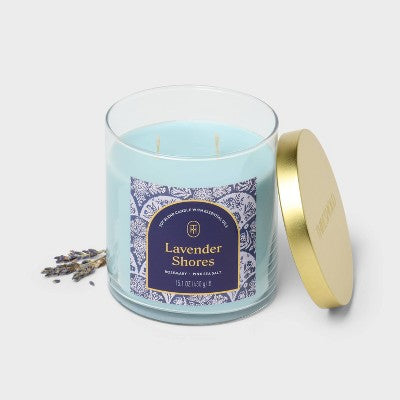 15.1oz 2-Wick Lidded Glass Jar Candle Lavender Shores - Threshold