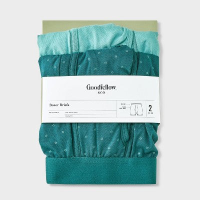 Men's 2pk Fashion Boxer Briefs - Goodfellow & Co Aqua Green S: Cotton Spandex, Mid Rise, Knit