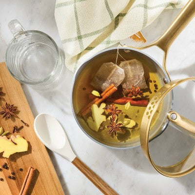 1.5qt Nonstick Ceramic Coated Aluminum Sauce Pan with Champagne Handle Cream - Figmint