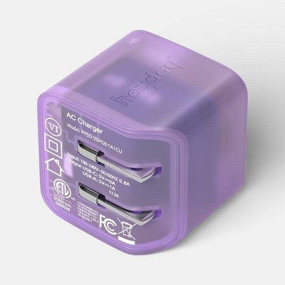 Dual Port 20W Translucent Jelly Wall Charger - heyday Lavender: USB-C, Quick Charge