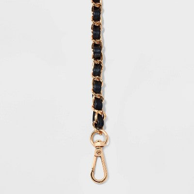 Gold Chain with Faux Leather Crossbody Handbag Strap - A New Day Black/Gold: Metal Accessory