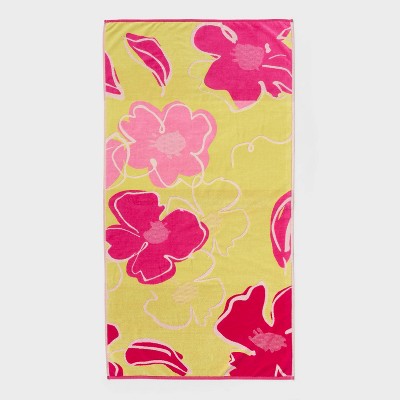 36"x72" Floral Oversized Beach Towel Yellow/Pink - Room Essentials