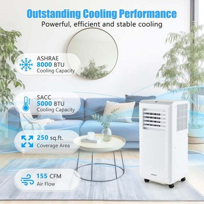 Costway 8000 BTU Portable Air Conditioner 3-in-1 Freestanding Air Cooler with Dehumidifier 5000 BTU(8000BTU ASHRAE) (LOCAL PICKUP ONLY)