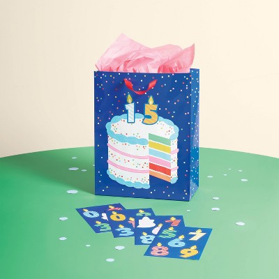 Large Birthday Cake Gift Bag with Stickers Blue - Spritz