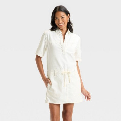 Women's Short Drawstring Mini Dress - Universal Thread White L