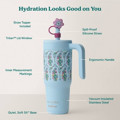 Reduce x Vera Bradley 24oz Chiller Spill Proof Stainless Steel Insulated Straw Tumbler and Topper Garden Paisley Blue