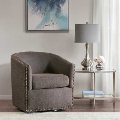Madison Park Sheldon Swivel Chair Chocolate : Upholstered Accent, No Assembly, 300lb Capacity (LOCAL PICKUP ONLY)