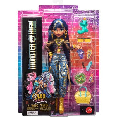 Monster High Cleo De Nile Fashion Doll in Cargo Pants with Pet Hissette and 7 Accessories