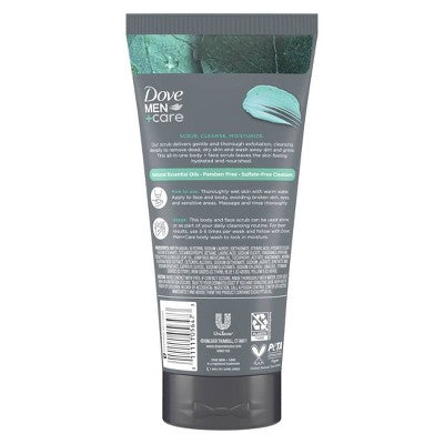 Dove Men+Care Body & Face Scrub: Moisturizing Exfoliator for Dull Skin, Paraben-Free, Vegan, 9oz