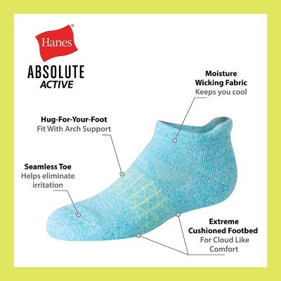 Hanes Girls' 4pk Absolute Active Heel Shield Socks - colors may vary L