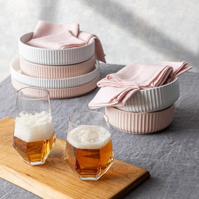 over&back 27.5 fl oz Stoneware Ribbed Cereal Bowl Pink