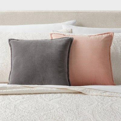 Velvet Reverse Oblong Dec Pillow Dark Gray - Threshold: Cotton Fabric, Indoor Square Shape, Sewn Seam Closure