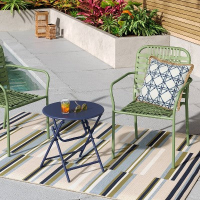 Metal Round Open Weave Accent Patio End Table Navy - Threshold (LOCAL PICKUP ONLY)