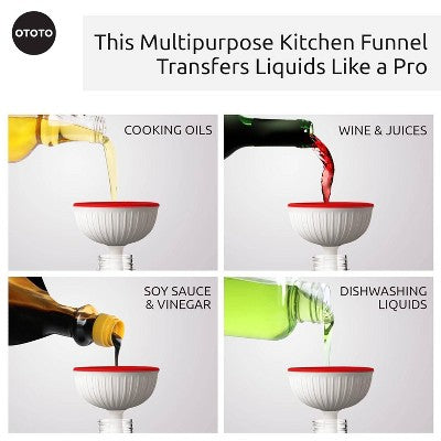 Ototo XL Fungilicious Kitchen Funnel: Collapsible BPA-Free Silicone, Dishwasher-Safe, Red & White