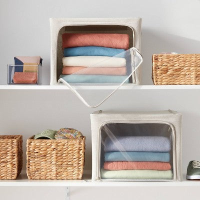 Medium Set of 2 Zipper Fabric Storage Cubes Gray - Brightroom: Clothing & Sweater Storage, Stackable, Collapsible, Handles