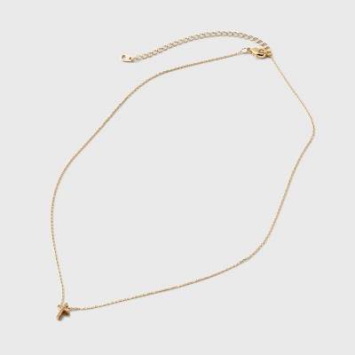 Silver Plated Gold Dipped Micro Pave Cubic Zirconia Cross Pendant Necklace - Gold