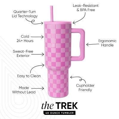 Simple Modern 40oz Checkmate Trek Straw Tumbler Pink
