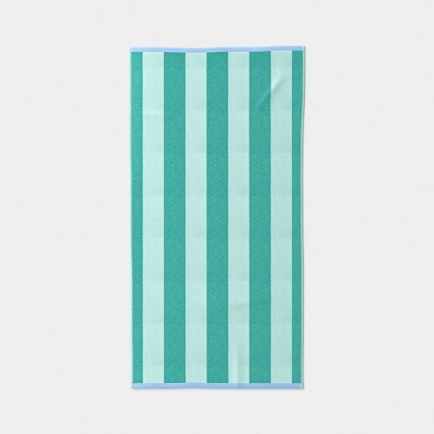 32"x62" Vertical Cabana Striped Reversible Beach Towel Teal - Sun Squad