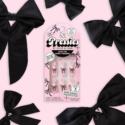 Olive & June Pressies Fake Nails - S/M Round - Biggest Bow On Top - 28ct: Gloss Finish