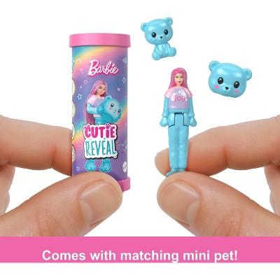 Barbie Mini BarbieLand Cutie Reveal Doll and Pet, 1.5" Cozy Cute Tees Series