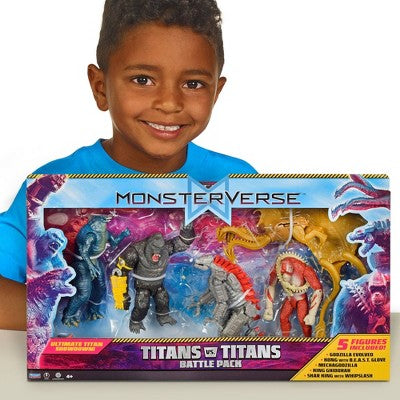 MonsterVerse Titans vs Titans 5 Pk Battle Set - Godzilla Evolved, Kong with B.E.A.S.T. Glove, King Ghidorah with Whiplash Action Figures