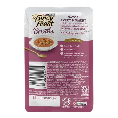 Fancy Feast Broths Lickable Seafood Bisque and Accents of Real Crab Wet Cat Food - 1.4oz810119070111