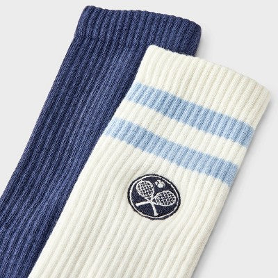 Men's 2pk Casual Crew Socks - Goodfellow & Co Ivory/Navy Blue 6-12